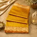 Olive Green Banarasi Silk Saree with Gold Zari Temple Border