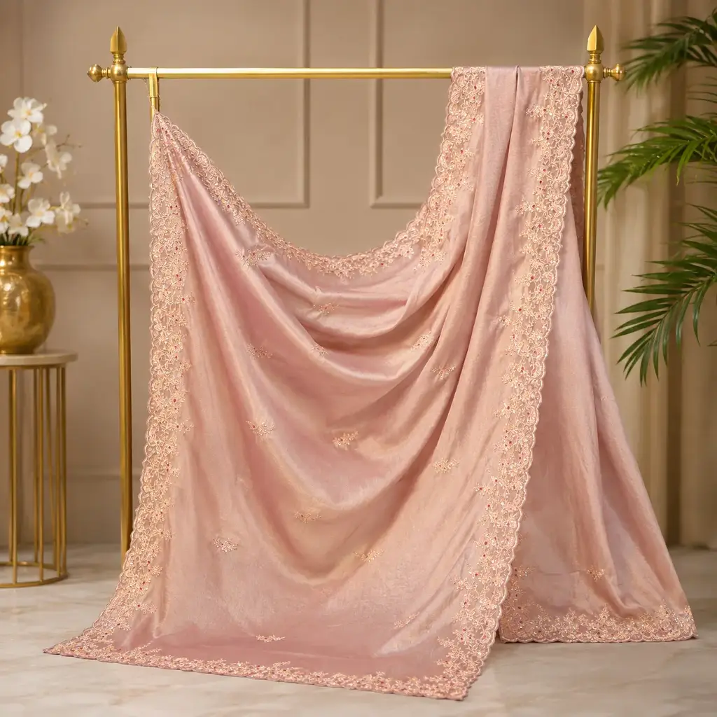 Blush Pink Saree with Embroidered Border and Sequin Detail for Women, Festive Party Wear Style Look