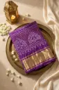 Royal Purple Bandhani Morpankh Saree with Gold Zari Border