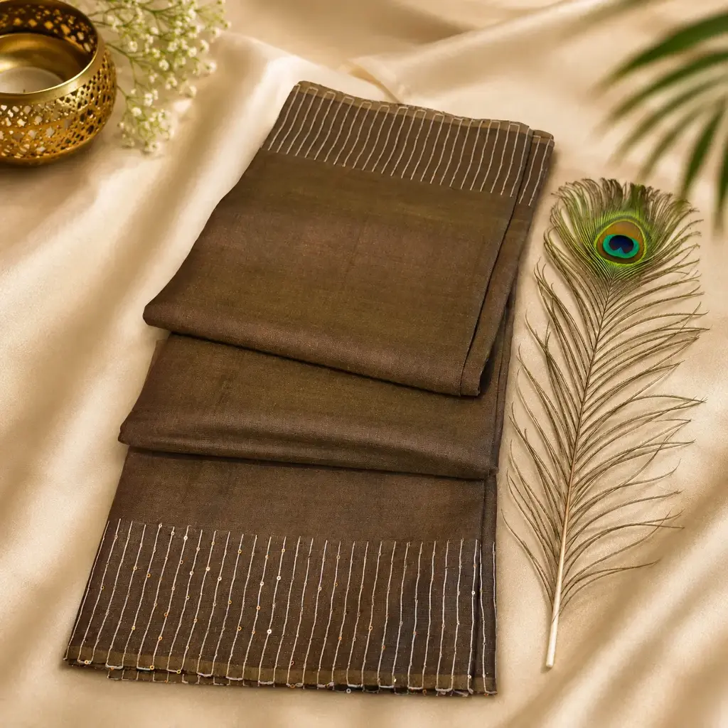 Elegant Coffee Brown Soft Silk Cotton Saree with Sequin Border
