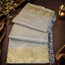 Elegant Silver Grey Linen Silk Saree with Minimalist Weave & Tassel Pallu