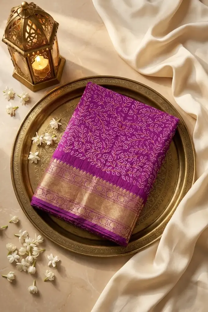 Magenta Pure Gaji Silk Traditional Rai Bandhani Saree
