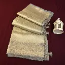 Elegant Gold Grey Banarasi Style Saree with Tassel Pallu and Woven Zari Border
