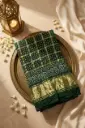Bottle Green Crinkled Georgette Bandhani Saree with Zari