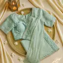 Elegant Mint Green Embellished Organza Saree with Designer Blouse