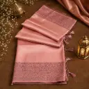 Elegant Peach Pink Banarasi Silk Saree with Designer Border & Tassels