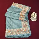 Sky Blue Silk Blend Saree with Floral Bird Embroidery Border