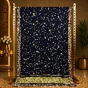 Elegant Navy Blue Saree with Gold Floral Vine Embroidery and Ornate Metallic Border