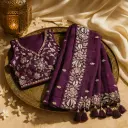 Elegant Deep Purple Designer Saree with Floral Embroidery