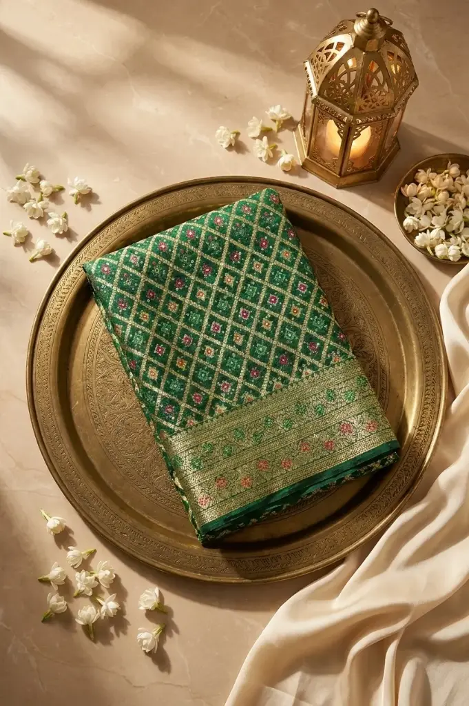 Emerald Green Banarasi Bandhani Georgette Saree with Meenakari Jaal