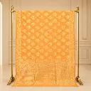 Women's Peach Orange Saree with Golden Buti Motifs and Woven Pallu