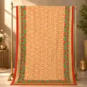 Women's Peach Saree with Golden Floral Motifs and Multicolour Border