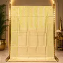 Elegant Golden Saree with Lime Green Wavy Stripes and Floral Border 