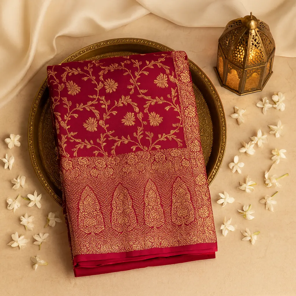 Exquisite Red Silk Designer Saree with Intricate Zari Weave