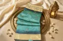 Teal and Navy Crinkle Silk Saree with Zari Border