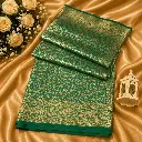 Emerald Green Banarasi Silk Saree with Gold Zari Floral Weave & Rich Border