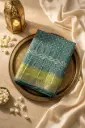 Teal Green Gajji Silk Bandhani Saree with Zari Border