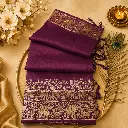 Royal Purple Silk Blend Saree with Golden Elephant Zari Border & Tassel Pallu