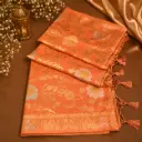 Peach Kanjivaram Banarasi Silk Saree with Gold Zari Floral Weaving & Elegant Tassel Pallu