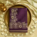 Elegant Deep Purple Floral Embroidered Designer Party Saree