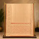 Beige Gold Woven Saree with Coral Border and Ornate Pallu