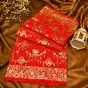 Elegant Red Banarasi Silk Saree with Golden Zari Floral Border