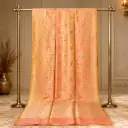 Peach Gold-Tone Floral Motif Saree with Designer Zari Border