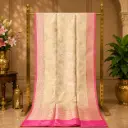 Women's Cream Floral Woven Saree with Rani Pink Zari Border