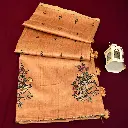 Peach Copper Silk Blend Saree with Floral Pot Embroidery, Black Buti & Tassel Pallu