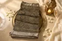 Earthy Brown Printed Chanderi Saree with Silver Zari Border