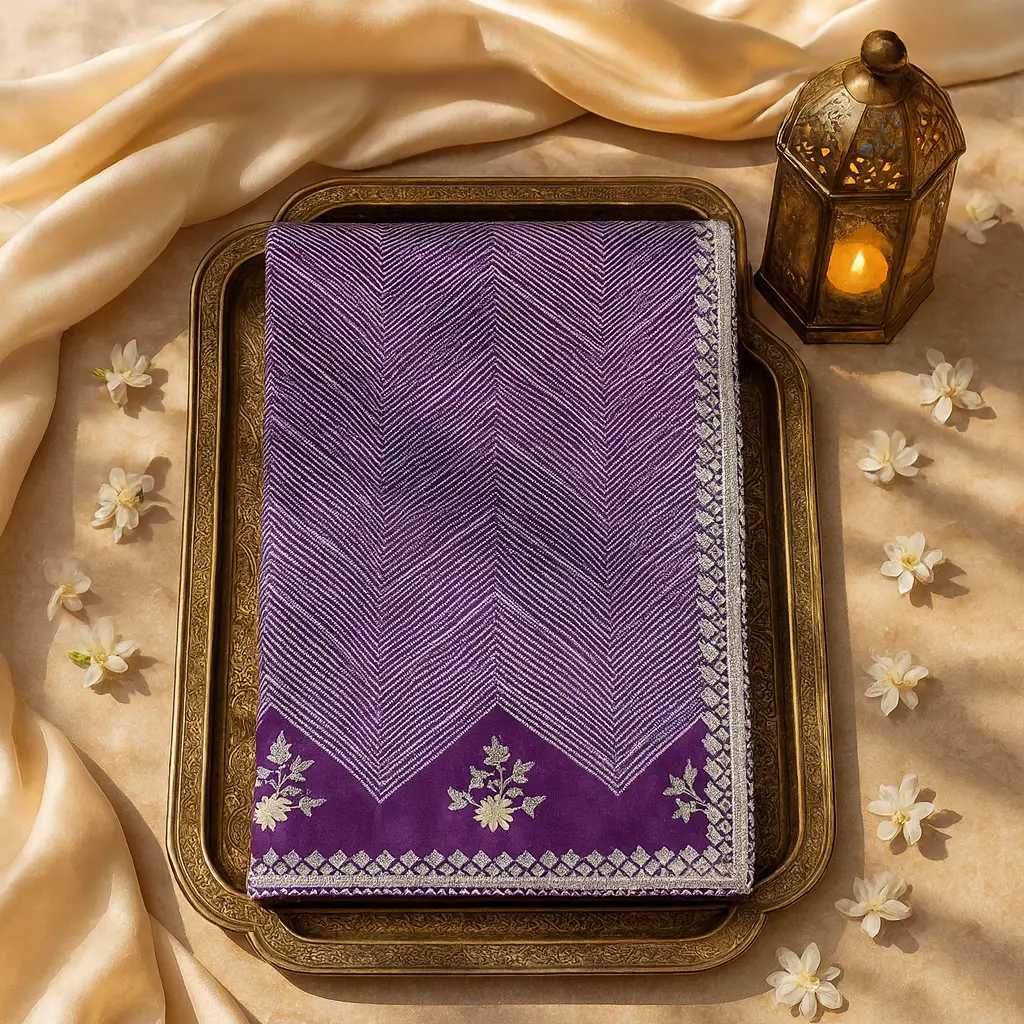Elegant Purple Chevron Silk Saree with Exquisite Embellished Border