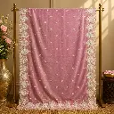 Rose Pink Saree with Sequin Buti Work and Embroidered Border