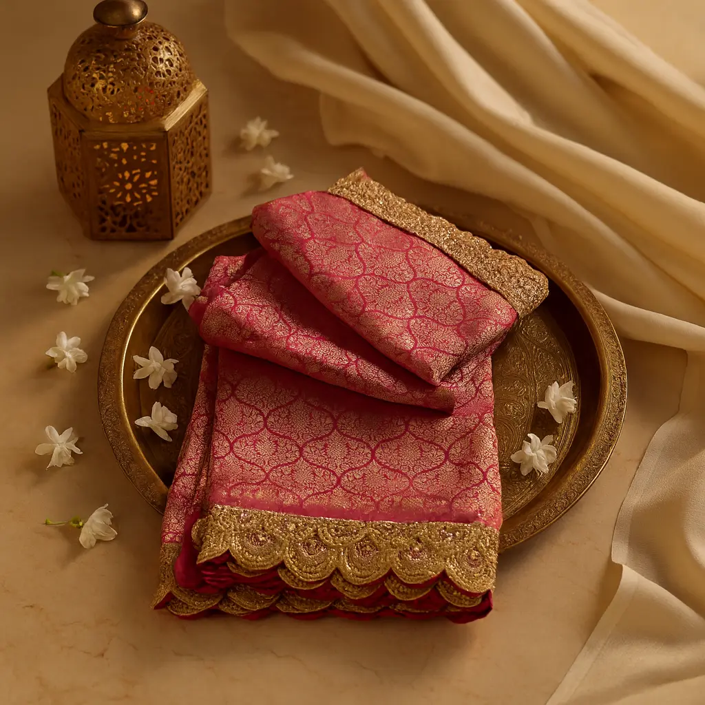 Elegant Magenta Banarasi Silk Saree with Scalloped Embroidered Border