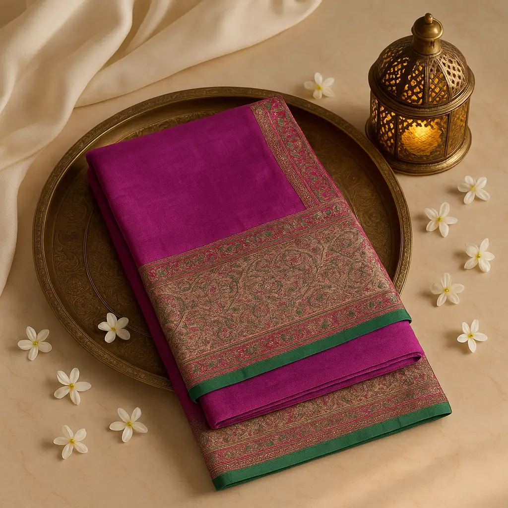 Magenta Silk Designer Saree with Zari Embroidery 