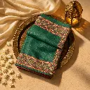Elegant Emerald Green Silk Saree with Intricate Floral Embroidery