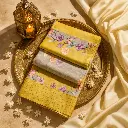 Elegant Mustard Floral Print Saree with Subtle Zari Border
