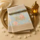 Exquisite Floral Print Zari Border Designer Saree