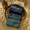 Elegant Navy and Teal Animal Motif Cotton Silk Saree