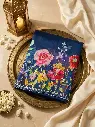 Royal Blue Hand-Highlighted Floral Organza Silk Saree