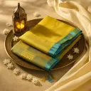 Mustard Yellow Checkered Sequin Embellished Art Silk Saree