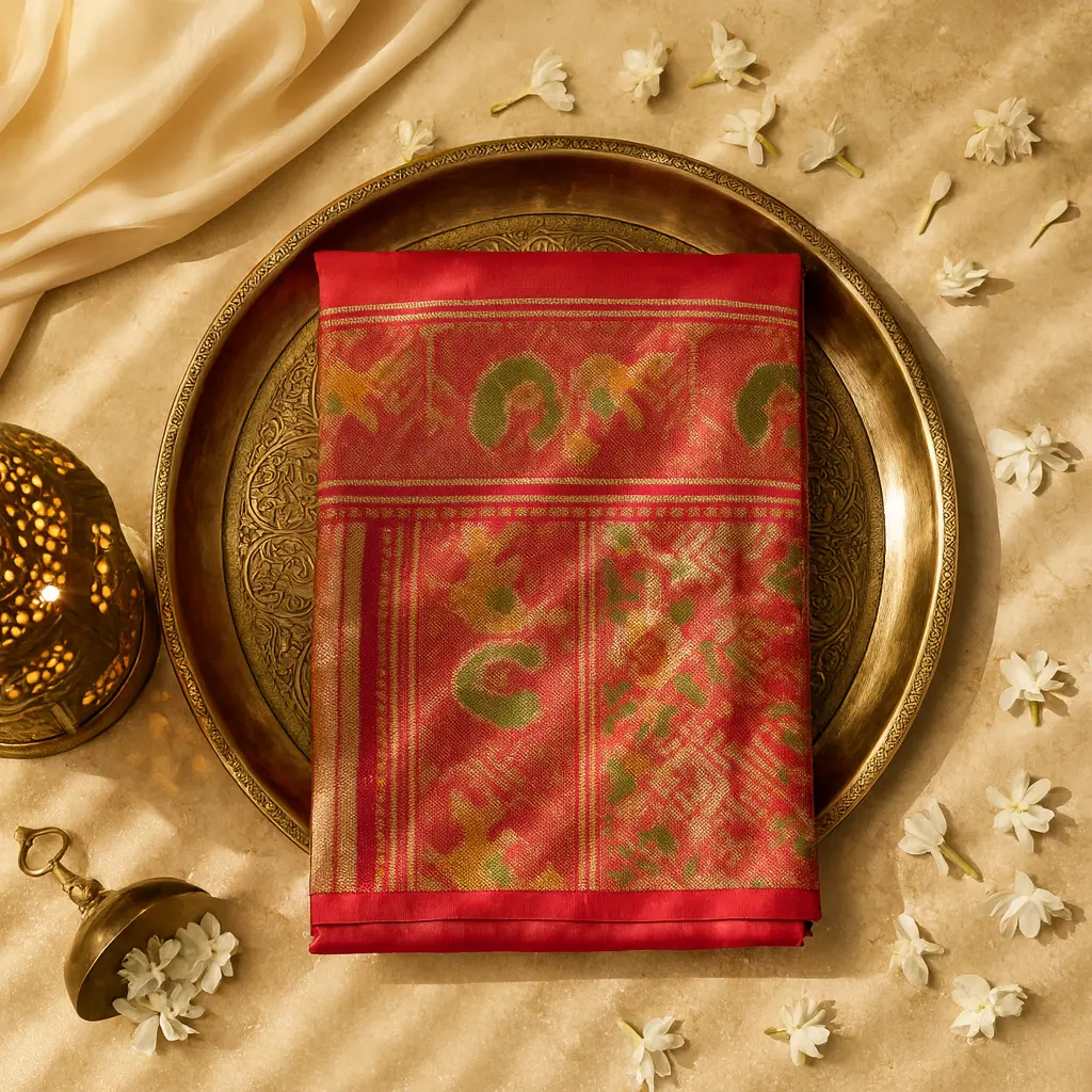 Vibrant Red Patola Silk Saree With Traditional Bird Motif