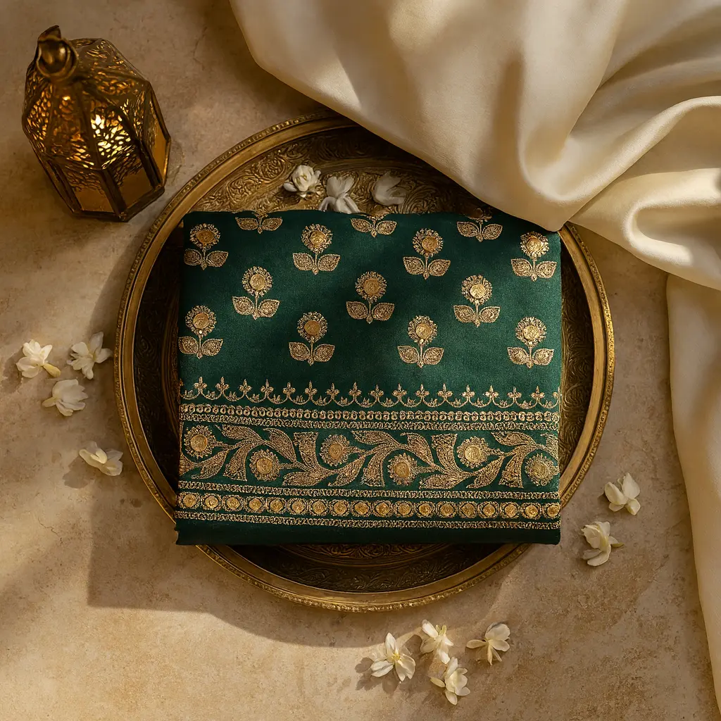 Elegant Dark Green Sequined Embellished Ethnic Saree
