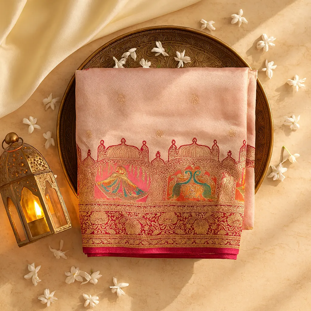 Elegant Pink Designer Saree With Intricate Traditional Zari Border