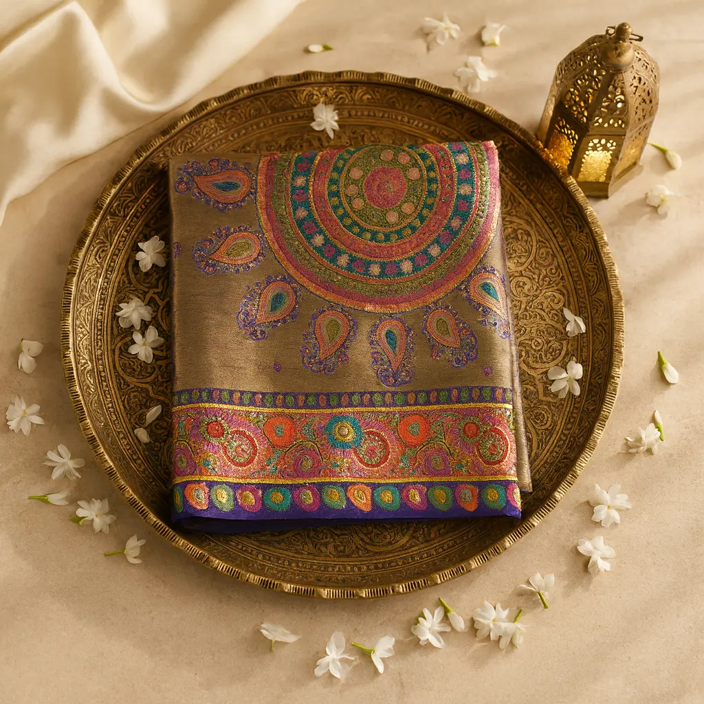 Exquisite Royal Gold and Purple Festive Silk Blend Saree