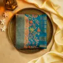 Elegant Teal Silk Saree with Traditional Floral Embroidery 