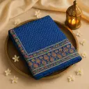 Royal Blue Bandhani Viscose Saree with Floral Zari Border