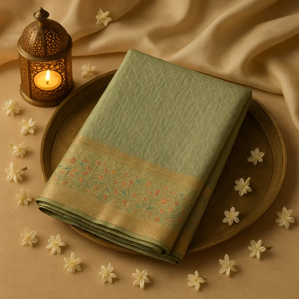 Elegant Sage Green Dola Silk Saree with Traditional Peacock Zari