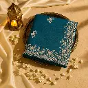 Teal Blue Crepe Silk Saree with Scalloped Zari Embroidery