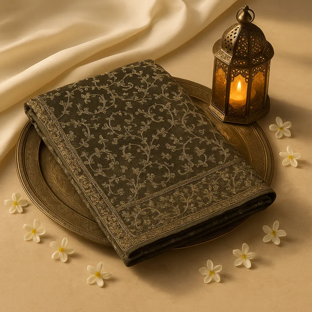 Elegant Olive Shimmer Saree with Intricate Sequin Zari Border