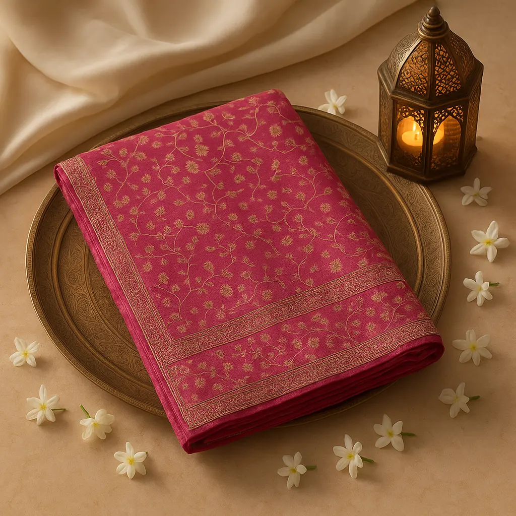 Elegant Pink Banarasi Silk Saree with Scalloped Zari Border